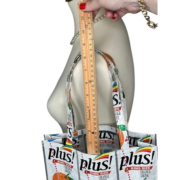 Y2K Upcycled Tote Bag Purse Orange Drink Juice Pouch Eco Recycled Shopping Bag - Picture 4 of 7